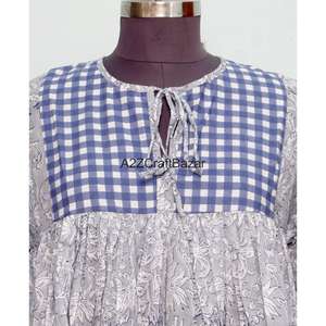 Vestido Mini 100% Algodón con Estampado de Bloques, Estilo Bohemio Casual, Sexy y Lujoso, Estilo Boho Simple, Maxi para Todas las Temporadas: Primavera, Verano, Otoño - Product Image 2