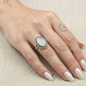 <b>925</b> Sterling <b>Silver</b> Oval prehnite Gemstone <b>Ring</b> Handmade Vintage Beaded Statement <b>Ring</b> Boho Adjustable Jewelry Gift - Product Image 5