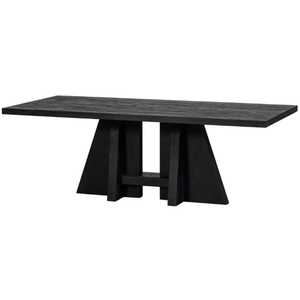 Table à manger industrielle en chêne noir, grande table de cuisine rectangulaire en bois massif avec base architecturale sur pieds pour 6 à 8 personnes - Product Image 1