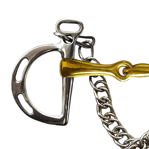 Promotion : Mors de cheval style occidental en acier inoxydable avec chaîne de morsage, garnitures argentées et rouleau central pour joues - Équipement équestre - Product Image 1