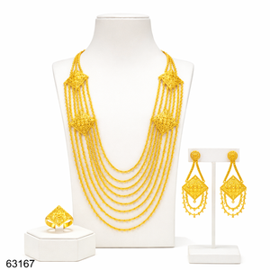 MOLL JEWELLERS - Juego de Collar Largo con Cuentas Multicapa de Aleación Chapada en Oro de 24k y Circonitas, con Colgante y Pendientes de Diseño para Mujer - Product Image 5