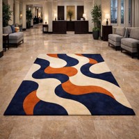 Tapis design moderne bleu tufté à la main, forme irrégulière, unique et contemporain pour la décoration du salon et de la chambre