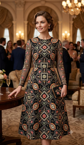 Base en georgette noire tricotée et brodée avec motif mandala circulaire à sequins pour veste ethnique, lehenga et abaya pour femme - Product Image 6
