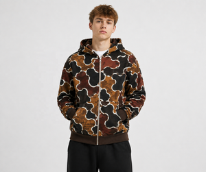 <b>Men's</b> Hooded <b>Zip</b>-<b>Up</b> Sweatshirt Camouflage Print Regular Fit Casual Autumn Wear Knitted Polyester Long Sleeve Jacket - Product Image 1
