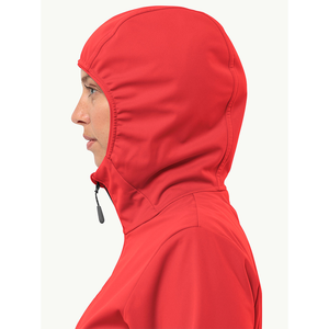 Chaqueta roja de softshell para mujer, corte ajustado, con capucha y cremallera, para otoño y actividades al aire libre. - Product Image 2