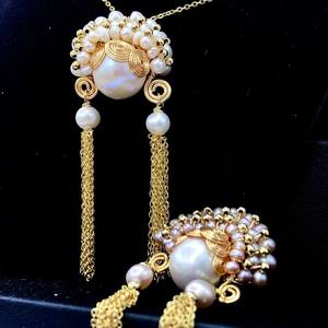 Ensemble de bijoux fins de style opéra chinois rétro pour la fête nationale, avec pendentif en perle d'eau douce et crochet d'oreille pour femmes - Product Image 4