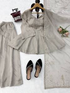 New Women's Tabby Silk Foil work Ready-made Lace Broder <b>Top</b> Salwar Kameez Set TENNECY Party Style All Seasons - Product Image 5