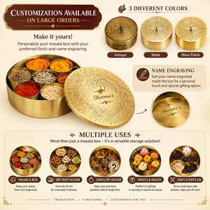 กล่องใส่เครื่องเทศทองเหลืองลายแมนดาลาแกะสลักแบบอินเดีย พร้อมถ้วย 7 ใบ สำหรับตกแต่งห้องครัว ขายส่งจากผู้ผลิต - Product Image 5