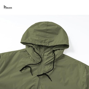 Relevo Men's Hooded <b>Windbreaker</b> Jacket Olive Green <b>Black</b> Color Block Lightweight Zipper Front Casual Outdoor Autumn Wear - Product Image 4