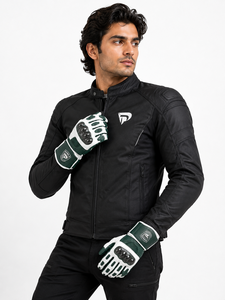 Gants de moto en cuir Dumela à doigts complets, blancs et verts, respirants, imperméables, avec support de poignet réglable et compatibles écran tactile - Product Image 3