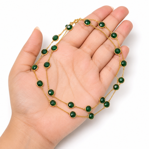 Collar llamativo de cadena de eslabones de aleación de zinc y latón chapado en oro antiguo con ónix verde natural, clásico y sólido, regalo para mujer, ideal para bodas. - Product Image 3