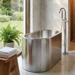 Baignoire autoportante de luxe en acier inoxydable à double paroi avec deux sièges intégrés - Product Image 6