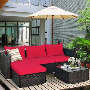 Set di Mobili da Giardino in Rattan, 5 Pezzi con Cuscini, Tavolino e Struttura in Acciaio, Perfetto per Spazi Esterni - Product Image 2