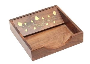 Boîte à mouchoirs et porte-serviettes en bois de style américain avec motif de feuilles, rangement multifonctionnel pour la maison, l'hôtel, la cuisine - Product Image 3