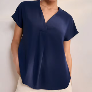 Blusa de Manga Corta con Cuello en V, Estilo Casual y Relajado, con Logotipo de Marca Personalizado OEM, Opciones de Varios Colores para Mujer - Product Image 4