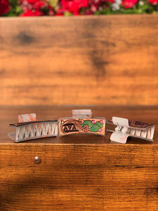 Pinza de pelo de cuero occidental Tooled Western Cowgirl Pinza de pelo Pinza de piel de vaca Accesorios para el cabello - Product Image 3