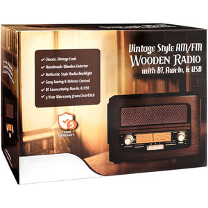 Radio AM/FM classique en bois avec Bluetooth et USB, haut-parleur de bureau de style rétro vintage, en bois véritable fait main, modèle VR47 - Product Image 5