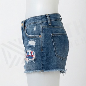 Shorts taille haute femme grande taille, mode décontractée, coupe slim, en jean délavé, sexy, été, couleur personnalisée, streetwear premium - Product Image 3