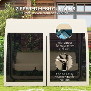 Lettino da Esterno a 3 Posti con Baldacchino, Struttura in Acciaio e Rete - Sedia a Dondolo Convertibile per Giardino e Angolo Caffè - Product Image 5
