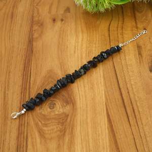 Pulsera de cuentas de piedra negra natural con baño de plata, estilo clásico unisex. - Product Image 2