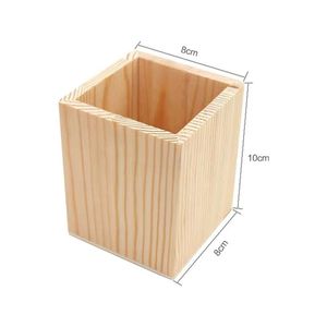 Porte-crayons en bois carré, organiseur de bureau, finition naturelle, conteneur de rangement pour fournitures de bureau, collection artisanale - Product Image 4
