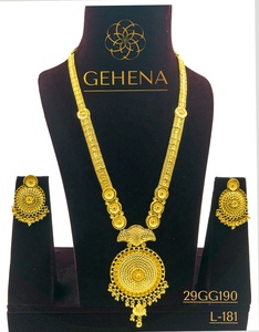 Diseñador elegante moda 24K chapado en oro 5 gramos collar largo conjunto pendiente anillo mujeres nuevo gran personalizado-Sexy elegante joyería de moda - Product Image 1