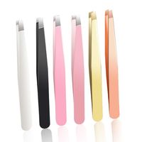 Pince à épiler antistatique personnalisée en acier inoxydable, noire, rose, or, inclinée, pour l'épilation des sourcils, marque privée