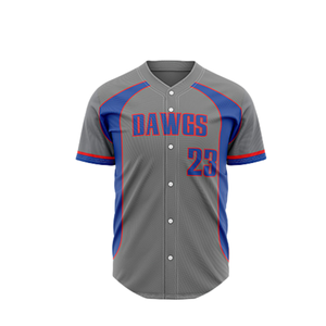 Maillot de baseball DAWGS pour homme, sublimé, entièrement boutonné, gris, bleu, rouge, anti-humidité, manches courtes, uniforme adulte toutes saisons - Product Image 2