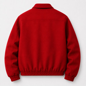 KOURPUR Men's <b>Red</b> <b>Wool</b> Blend Varsity Jacket Stand Collar Covered Button Closure Breathable Casual Winter Wear - Product Image 2