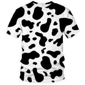 Men's Black White Cow Print Short Sleeve O-Neck Casual T-Shirt Regular Fit <b>Knitted</b> Cotton 100% Print <b>Pattern</b> <b>Animal</b> Style - Product Image 1