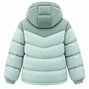 Blouson matelassé moto pour homme en velours côtelé vert menthe, respirant et écologique, avec col montant et fermeture éclair, idéal pour l'hiver et le quotidien, 100% coton. - Product Image 2