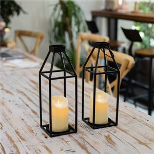 Juego de Faroles Decorativos de Metal Negro Modernos al por Mayor, para Interiores y Exteriores, Jardín, Centro de Mesa para Bodas, Faroles LED sin Llama - Product Image 3