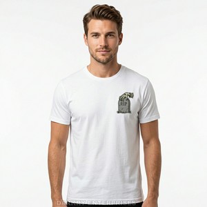 Camiseta Minimalista Blanca para Hombre, Talla Pequeña, con Estampado Gráfico de Lápida en el Pecho, 100% Algodón, Diseño Simple, Uso Diario, Camiseta de Marca Personalizada OEM - Product Image 1
