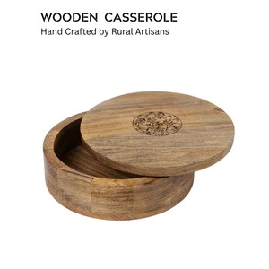 Boîte à Casserole Ronde en Bois Faite à la Main, Diamètre 24 cm, avec Couvercle, Design Minimaliste, Contenant de Rangement Durable - Product Image 2