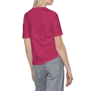 เสื้อยืดผ้าฝ้ายแขนสั้นเข้ารูปสำหรับผู้หญิงสีทึบคอกลมแขนสามส่วนเข้ารูปพอดีตัว - Product Image 4