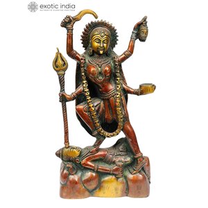 Sculpture en laiton faite à la main de 8 pouces de la déesse Kali article artisanal indien pour les cadeaux - Product Image 4