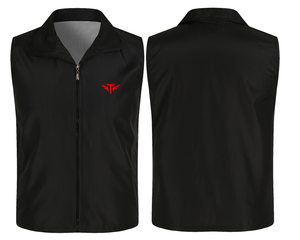 <b>Men's</b> <b>Black</b> Zippered Sleeveless <b>Vest</b> Red Embroidered Logo Stand Collar Windproof Breathable Eco-Friendly Canvas Casual Outerwear - Product Image 1