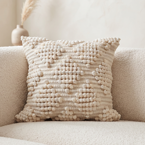18x18 Inches Ivory Cotton Handmade Woven Diamond Cushion Cover Boho Decorative <b>Throw</b> Pillow Square Sofa & Bedroom Accent - Product Image 1