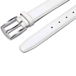 Ceinture Formelle en Cuir Véritable Blanc SALVA LEATHER Style Western avec Boucle Rectangulaire Argentée Couleur Unie Personnalisable en Cuir de Vache - Product Image 3
