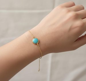 Sleeping Beauty Turquoise Bracelet 925 Sterling Silver 14K Gold Plated December Birthstone Minimalist Jewelry Gift - Product Image 5