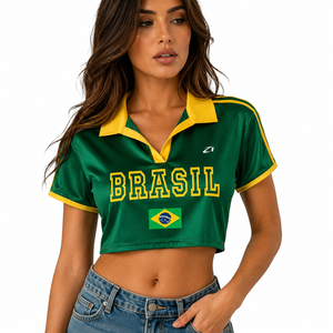 Jersey Corto Retro para Mujer, Estilo Brasil, Personalizado por Sublimación, Jersey de Fútbol Americano Vintage, Top Corto, Proveedor de Moda - Product Image 1