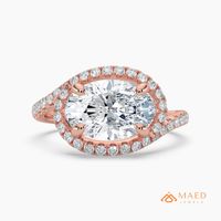 Bague de fiançailles ovale en moissanite plaqué or rose 14 carats avec halo, alliance torsadée, cadeau de luxe pour mariée, anniversaire, fête