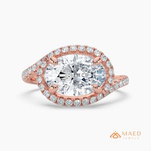 14K Rose Gold Plated Silver Oval Cut Halo Engagement <b>Ring</b> Twisted Wedding Band Luxury Bridal Jewelry Gift for Anniversary Party - Product Image 1