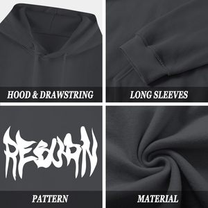 Sudadera con Capucha Oversize Estampada para Hombre, Negra, de Algodón, con Bolsillos, Estilo Urbano Otoñal, con Estampado Personalizado en Mangas y Pecho - Product Image 6