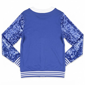 <b>Custom</b> Royal Blue Knitted 100% Cotton Varsity Cardigan Sequin Sleeves Embroidery Letter V Neck Button Front Logo Greek Sweater - Product Image 2