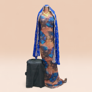 Dirac suisse allemand bordeaux et marron avec imprimé floral abstrait |   Ensemble de tissus de luxe pour robe de mariée somalienne - Product Image 6