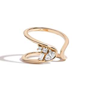 Wholesale Five Stone Lab Grown Diamond Curve Statement <b>Ring</b> Wavy Sculptural Organic Modern <b>Stacking</b> Bands Prong Set 14K 18K Gold - Product Image 1