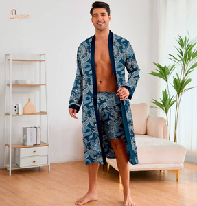 <b>Men's</b> Summer Breathable Knitted Polyester/Cotton Anti-Bacterial Quick Dry Eco-Friendly Long Sleeve Sleep <b>Top</b> Bathrobe <b>Pajamas</b> - Product Image 1