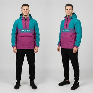 <b>Men</b> Color Block Hooded <b>Jacket</b> Quarter Zip Outdoor Windbreaker Pullover <b>Utility</b> <b>Jacket</b> Kangaroo Pocket - Product Image 2