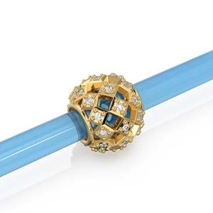 Cuentas de oro macizo de 18k con 3 hileras de diamantes y orificio grande / Accesorios para la fabricación de joyas para collares o pulseras con dijes - Product Image 5